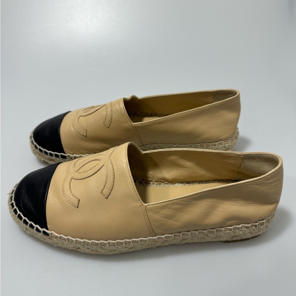 Chanel Espadrilles Lambskin Beige Black Women’s EU 38/US 8 - Picture 2 of 8
